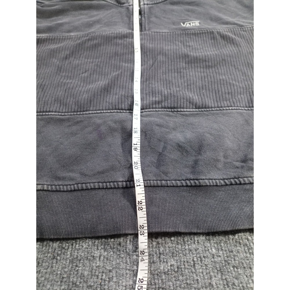 Vans Mens Large Quarter Zip Pullover Sweatshirt Black Gray Washed Fleece Logo - Picture 5 of 6